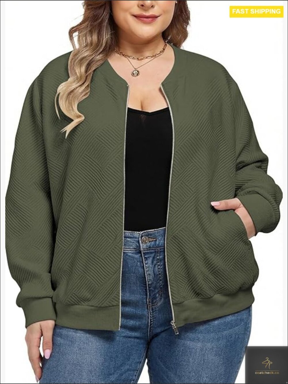 Plus Size Bomber Jacket Full Zip Lightweight Casual Oversized Spring Fall